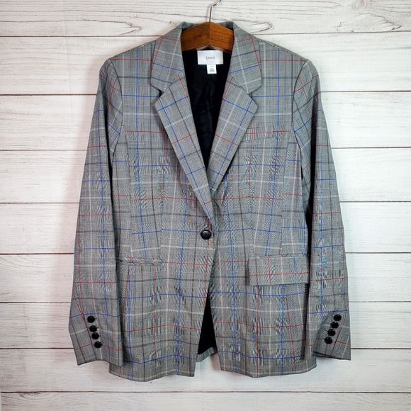 Lewit Women's Plaid Wool 1-Button Blazer Size 12 - Picture 1 of 12